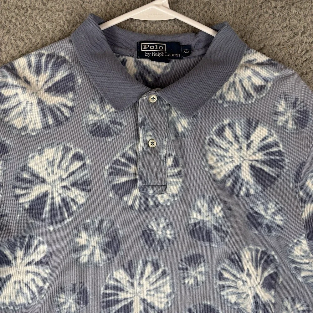 Vintage Polo Ralph Lauren Shirt Men XL Blue Jellyfish All Over Print Polo Cotton